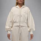 ジョーダン フライト フリース ウィメンズ クロップド サテン裏地付きフード パーカー