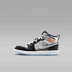 Jordan 1 Mid Sneaker School Little Kids' Shoes - Black/Total Crimson/White/Ice Blue