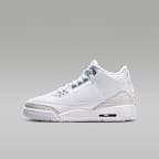 Tenis para niños grandes Air Jordan 3 Retro "Pure Money" - Blanco/Blanco/Plata metalizado