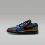 Air Jordan 1 Low SE "Magic Ball" Big Kids' Shoes - Black/Action Green/Yellow Zest/Metallic Silver