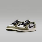 Tenis para niños grandes Air Jordan 1 Retro Low "Medium Olive and Summit White"
