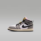 Jordan 1 Mid SE Little Kids' Shoes - White/Cave Stone/Dark Sulfur/Oil Grey