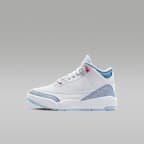 Jordan 3 Retro Little Kids' Shoes - White/Cobalt Bliss/Football Grey/Pink Glow