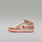 Jordan 1 Mid SE Little Kids' Shoes - Desert/Pale Ivory/Fusion Red
