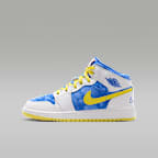 Air Jordan 1 Mid Sneaker School Big Kids' Shoes - White/Opti Yellow/Royal Tint/Racer Blue