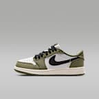 Air Jordan 1 Retro Low Big Kids' Shoes - Medium Olive/Summit White/Sail/Black