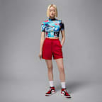 ジョーダン ウィメンズ プリント ショートスリーブ ニット クロップ トップ