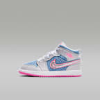 Jordan 1 Mid SE Little Kids' Shoes - Cobalt Bliss/White/Pink Glow
