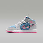 Air Jordan 1 Mid SE Big Kids' Shoes - Cobalt Bliss/White/Pink Glow