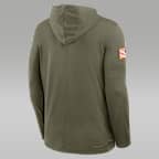 Playera de manga larga universitaria marca Jordan Dri-FIT con gorro para hombre North Carolina 2025 Military Appreciation