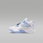Jordan 4 Retro "Aluminum" Little Kids' Shoes - White/Blue Tint/Oil Green/Aluminum