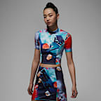 ジョーダン ウィメンズ プリント ショートスリーブ ニット クロップ トップ