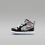 Jordan 1 Mid Sneaker School Baby/Toddler Shoes - Black/Total Crimson/White/Ice Blue