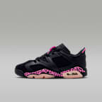 Tenis para niños grandes Air Jordan 6 Retro Low - Negro/Espuma rosa/Fucsia láser