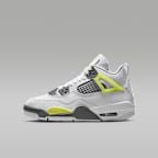 Tenis para niños grandes Air Jordan 4 Retro - Blanco/Grafito claro/Toque de limón claro
