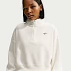 Top cropped oversized de cierre de 1/4 para mujer Nike Studio Fleece Medium Weight Plush