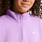 Playera oversized de cierre de 1/4 para niña talla grande Nike Sportswear Studio Fleece