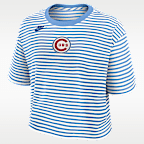 Chicago Cubs Cooperstown Logo Striped Women's Nike MLB Cropped T-Shirt