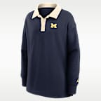Polo de manga larga marca Jordan Dri-FIT oversized para mujer Michigan Academic