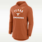 Playera de manga larga universitaria Nike Dri-FIT con gorro para hombre Texas Primetime Arch