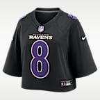 Jersey Nike de la NFL Game cropped Tundra para mujer Lamar Jackson Baltimore Ravens