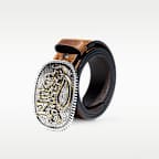 Nike Country Men's Rhinestone Plaque Buckle Embossed Leather Belt