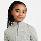 Playera de manga larga Dri-FIT con cierre de 1/4 para niña Nike
