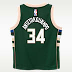 Jersey Nike NBA Swingman para niños talla pequeña Giannis Antetokounmpo Milwaukee Bucks Icon Edition