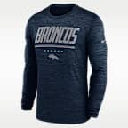 Playera de manga larga Nike Dri-FIT de la NFL para hombre Denver Broncos Sideline Team Issue Velocity