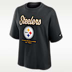 Playera Nike de la NFL para mujer Pittsburgh Steelers Essential Script Boxy