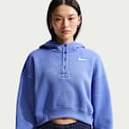 Sudadera con gorro Nike Sportswear oversized cropped Henley de tejido Fleece para mujer Phoenix