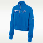 Sudadera de cuello redondo Nike de la NFL cropped con cierre de 1/4 para mujer Detroit Lions Phoenix