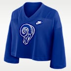 Jersey cropped Nike Dri-FIT de la NFL para mujer Los Angeles Rams Rewind Fashion