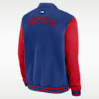 Chamarra bomber de la MLB de cierre completo Nike para hombre Chicago Cubs Authentic Collection Dugout