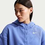 Sudadera con gorro Nike Sportswear oversized cropped Henley de tejido Fleece para mujer Phoenix