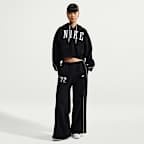 Dámská středně silná oversize zkrácená mikina s kapucí a plným zipem Nike Studio Fleece