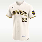 Jersey Nike Dri-FIT ADV de la MLB Elite para hombre Christian Yelich Milwaukee Brewers