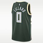 เสื้อแข่งผู้ชาย Nike Dri-FIT NBA Swingman Damian Lillard Milwaukee Bucks Icon Edition