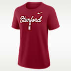 Playera universitaria Nike para mujer Stanford Script Mantra Logo