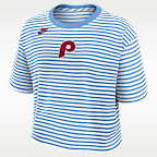 Philadelphia Phillies Cooperstown Logo Striped Women's Nike MLB Cropped T-Shirt