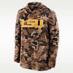 Sudadera con gorro de manga larga universitaria Nike Dri-FIT para hombre LSU 2026 Military Appreciation
