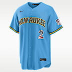 Jersey Nike de la MLB Stadium para hombre Brice Turang Milwaukee Brewers USA 250
