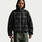 Dámská oversize kostkovaná flísová bunda Nike Sportswear s vysokým vlasem