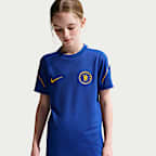 Playera de fútbol de manga corta Nike Dri-FIT para niños talla grande Chelsea FC Strike
