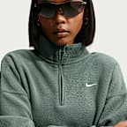 Top cropped oversized de cierre de 1/4 para mujer Nike Studio Fleece Medium Weight Plush