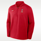Playera de manga larga Nike Dri-FIT de la MLB de medio cierre para hombre Los Angeles Angels Authentic Collection