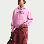 Nike Studio Fleece Medium Weight 'Graphic Pack' Women's Oversized Pullover Logo Hoodie