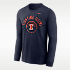 Playera de manga larga universitaria Nike Dri-FIT para hombre Illinois Basketball Shoot Around Legend