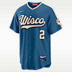 Jersey Nike de la MLB Stadium para hombre Brice Turang Milwaukee Brewers City Connect