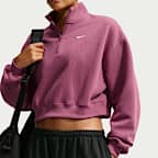 Nike Studio Fleece Medium Weight Women's Oversized 1/4-Zip Cropped Top